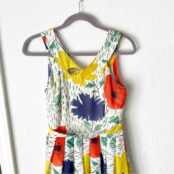 Anthropologie Dress Women’s 2 Girls from Savoy Floral 100% Silk Fit & Flare - Picture 3 of 5